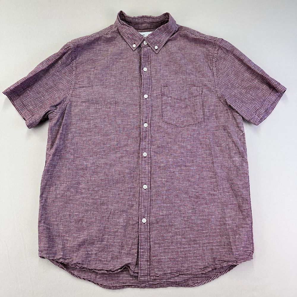 Old Navy Shirt Mens L Red Linen Button Down Short Sleeve Light Weight Beach